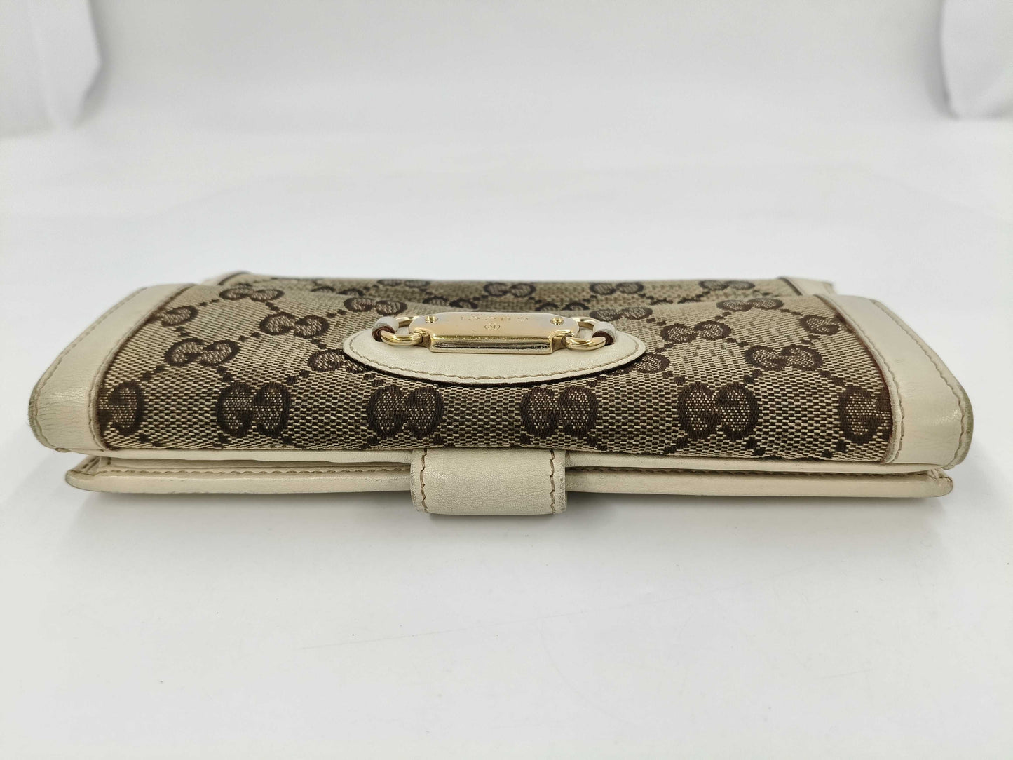 GUCCI 146199 GG Canvas Double Hook Long Wallet, Leather, Canvas, Beige, Ivory, Box Included