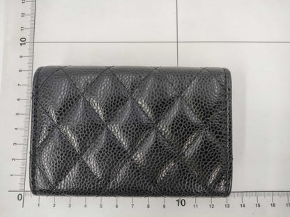 CHANEL Caviar Leather Matelasse Flap Card Case with Silver Hardware and Black Seal, 26850205
