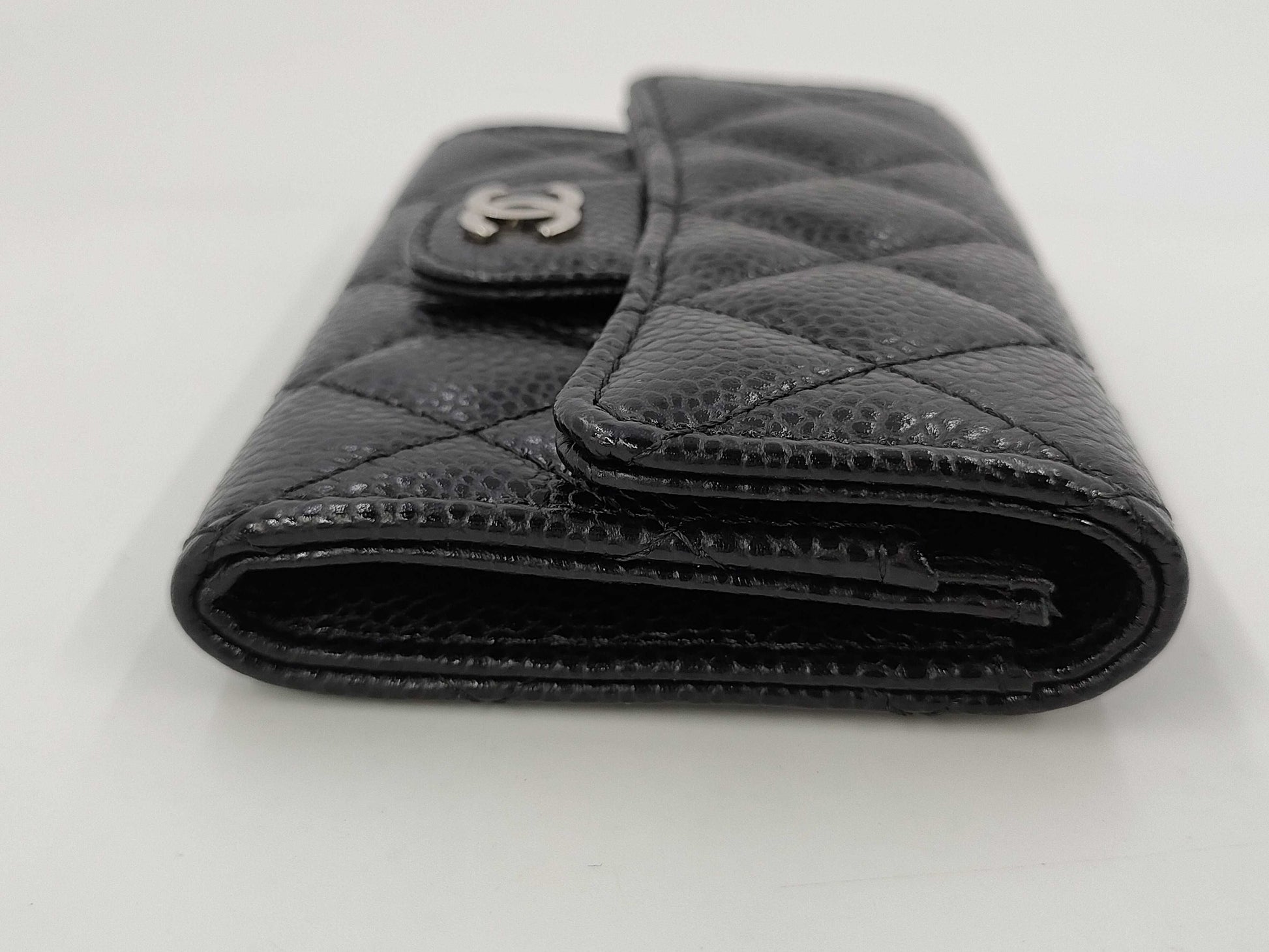 CHANEL Caviar Leather Matelasse Flap Card Case with Silver Hardware and Black Seal, 26850205