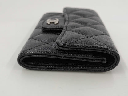 CHANEL Caviar Leather Matelasse Flap Card Case with Silver Hardware and Black Seal, 26850205