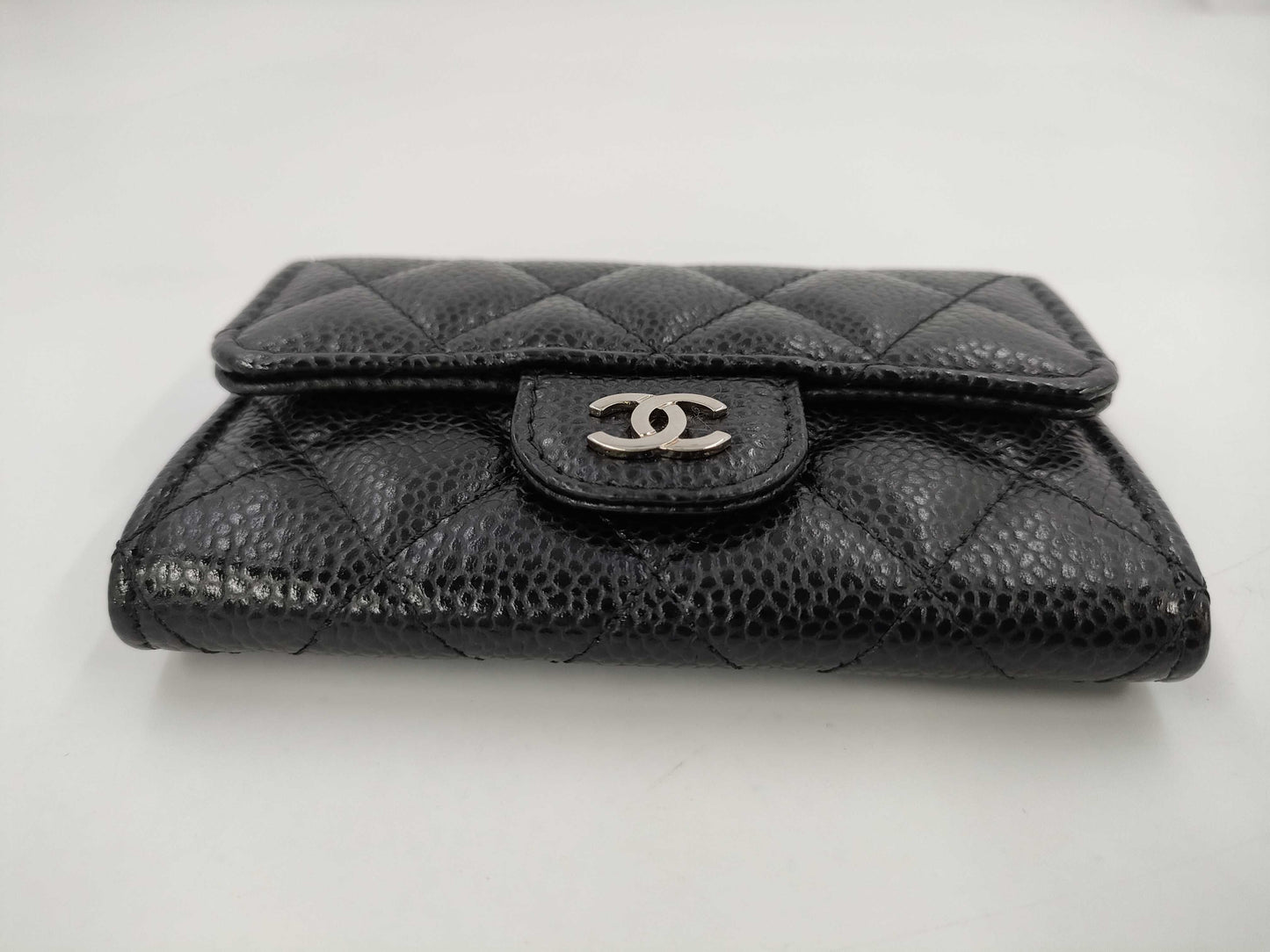 CHANEL Caviar Leather Matelasse Flap Card Case with Silver Hardware and Black Seal, 26850205