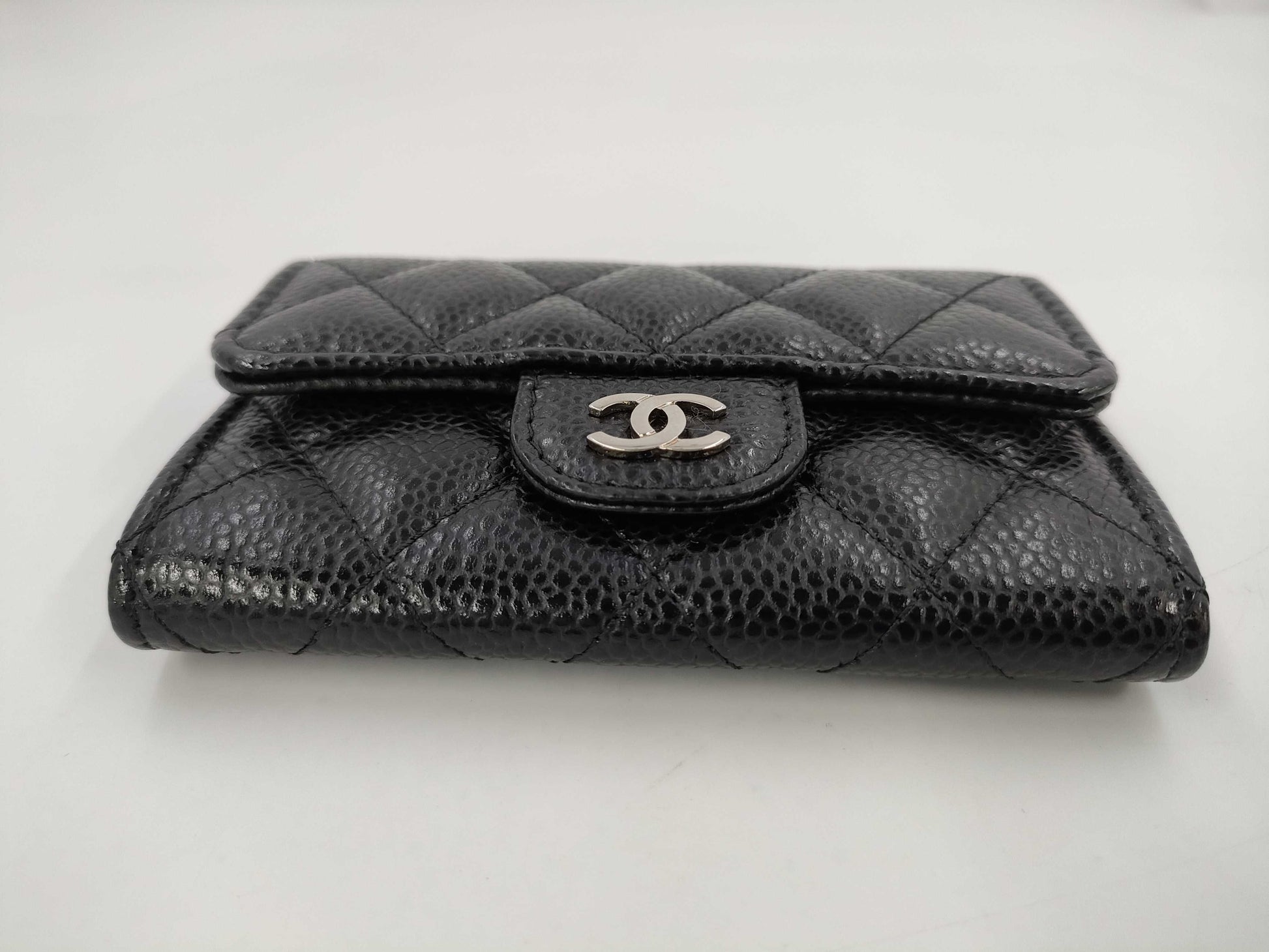 CHANEL Caviar Leather Matelasse Flap Card Case with Silver Hardware and Black Seal, 26850205