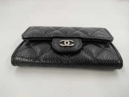 CHANEL Caviar Leather Matelasse Flap Card Case with Silver Hardware and Black Seal, 26850205