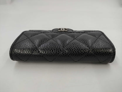 CHANEL Caviar Leather Matelasse Flap Card Case with Silver Hardware and Black Seal, 26850205
