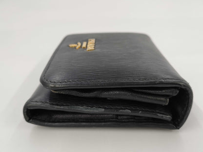 PRADA 1MH176 Leather Compact Wallet, Black, with Box