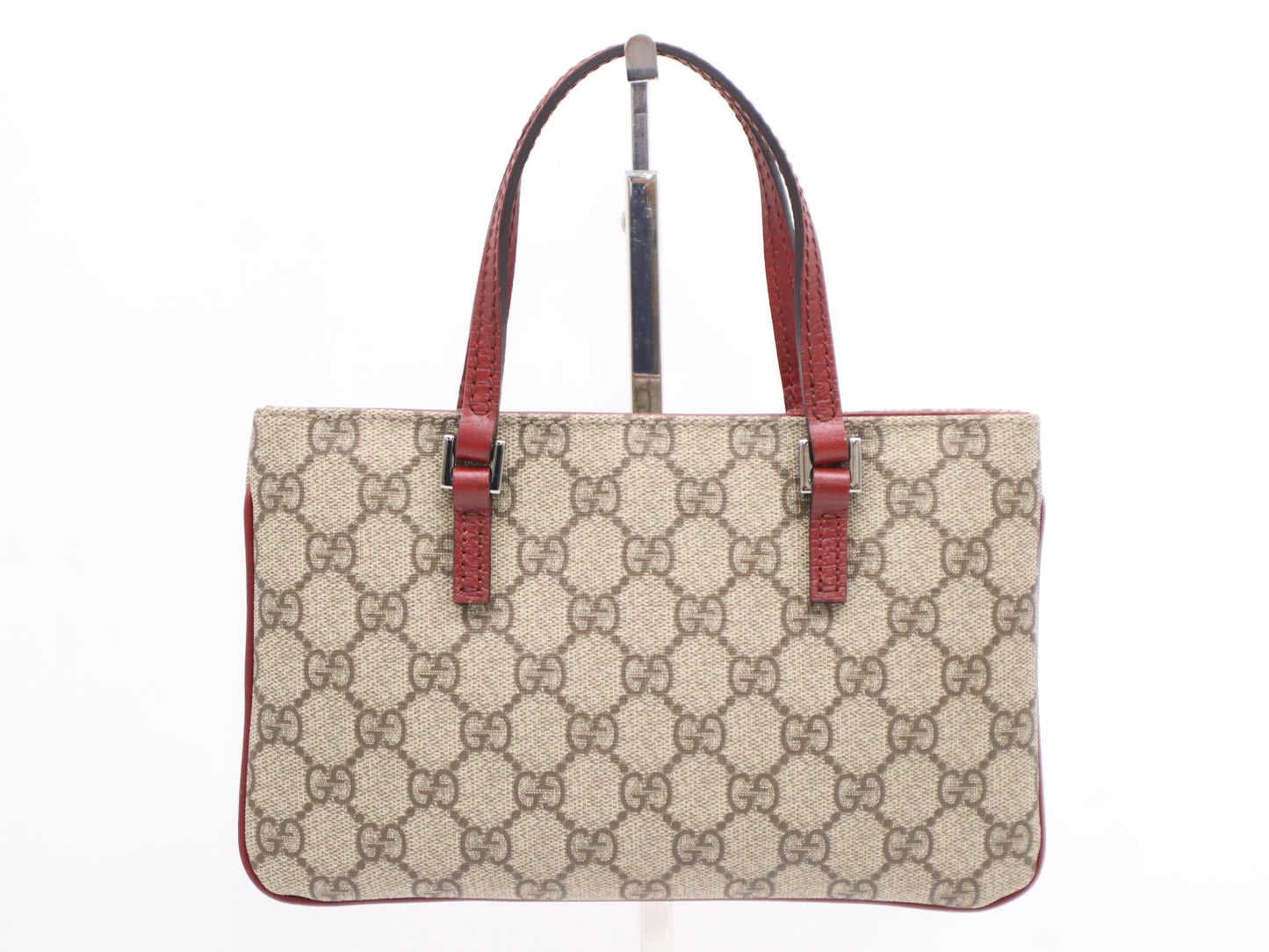 GUCCI Leather GG Supreme Mini Tote Handbag Beige Red Handbag