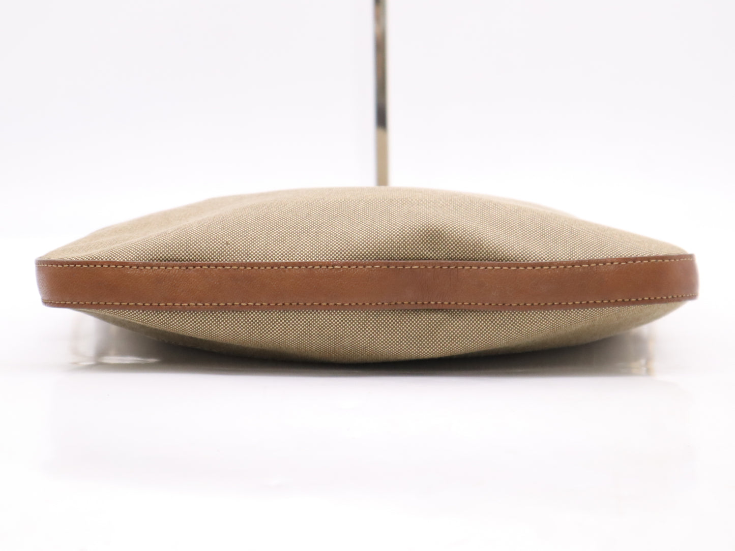 PRADA Leather Jacquard Logo Shoulder Bag in Beige and Brown with GD Hardware, Shoulder Strap, and Name Tag