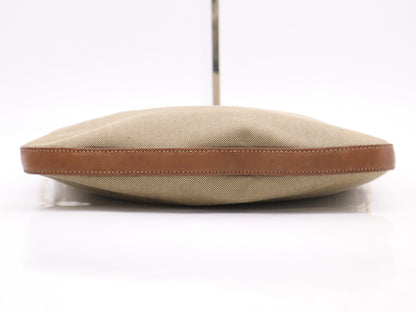 PRADA Leather Jacquard Logo Shoulder Bag in Beige and Brown with GD Hardware, Shoulder Strap, and Name Tag