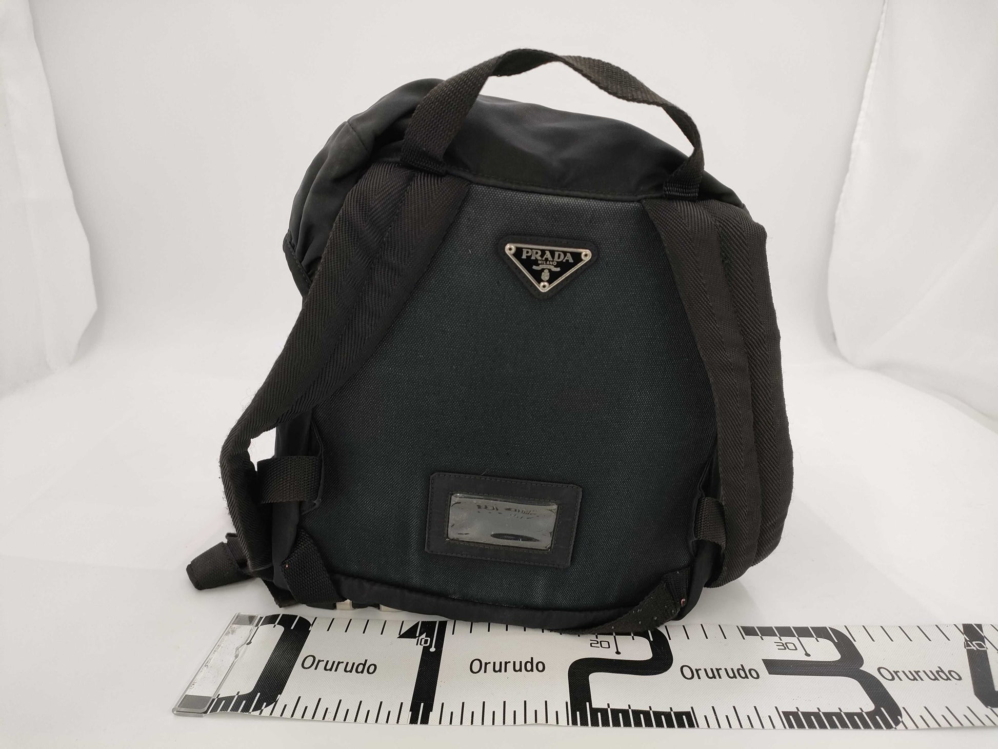 PRADA Nylon Backpack with Triangle Plate and Leather in Black