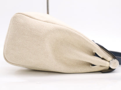 HERMES Leather Air Bag PM Shoulder Bag with Shoulder Strap, Padlock, 2 Keys, Cloche, and Dust Bag. Navy and White.