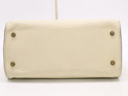 HERMES Leather Museau Shoulder Bag in White and Navy, □E Stamp, 2001