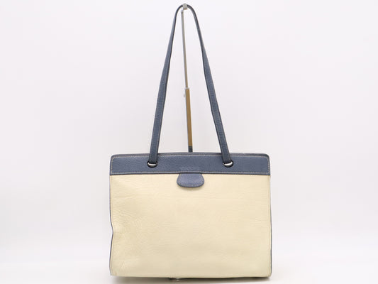 HERMES Leather Museau Shoulder Bag in White and Navy, □E Stamp, 2001