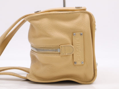 CHANEL Leather Coco Mark Bolt Handbag, Beige, Silver Hardware, Sticker, Card Included, 10101512 Handbag