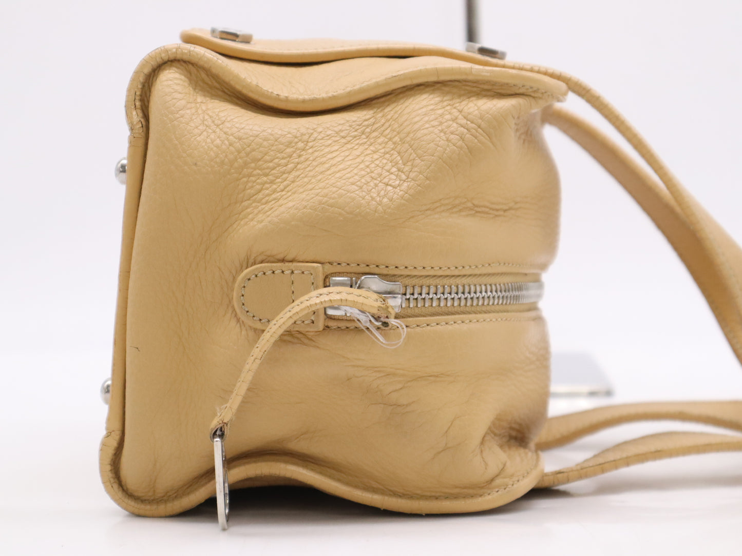 CHANEL Leather Coco Mark Bolt Handbag, Beige, Silver Hardware, Sticker, Card Included, 10101512 Handbag