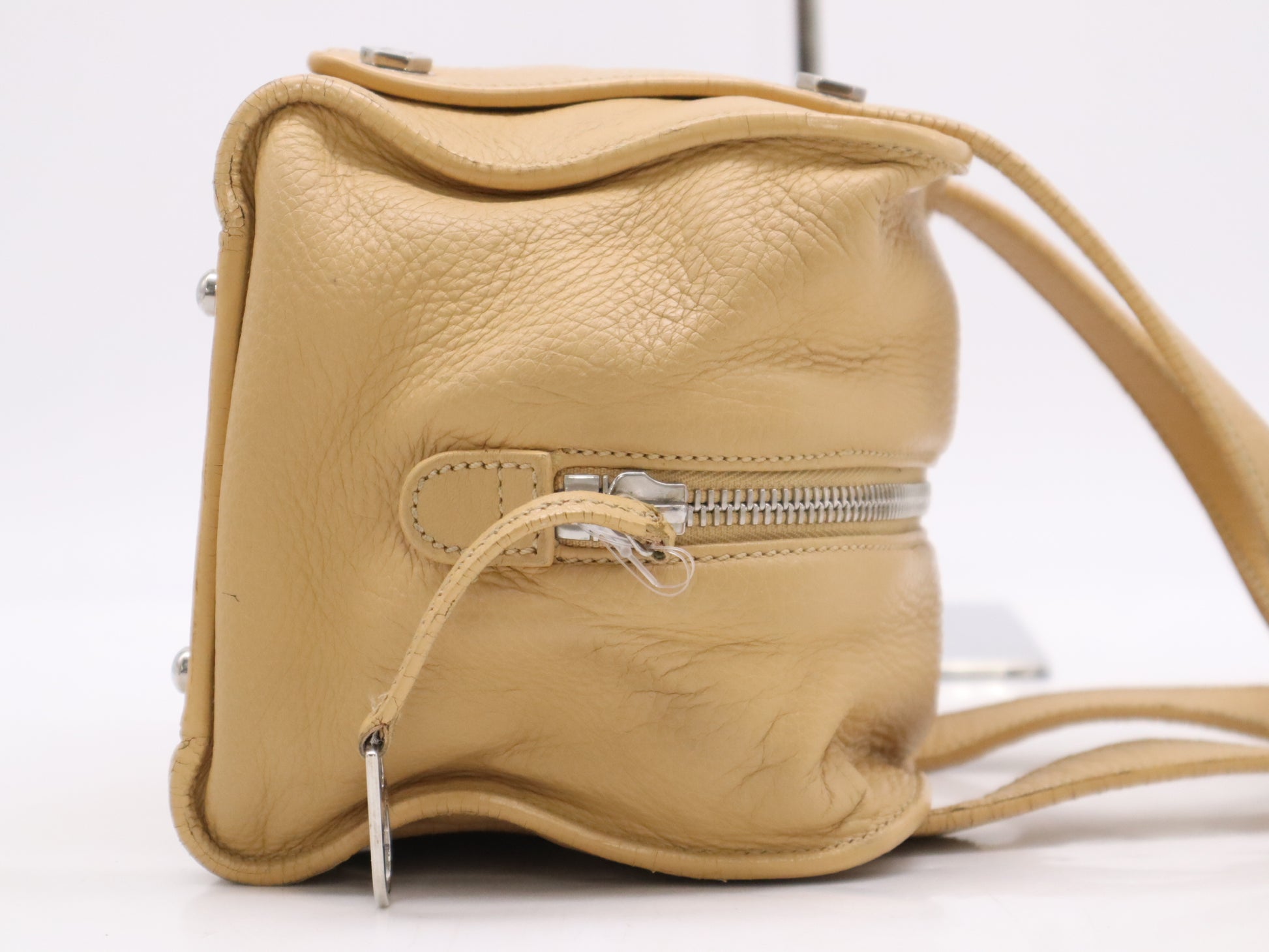 CHANEL Leather Coco Mark Bolt Handbag, Beige, Silver Hardware, Sticker, Card Included, 10101512 Handbag