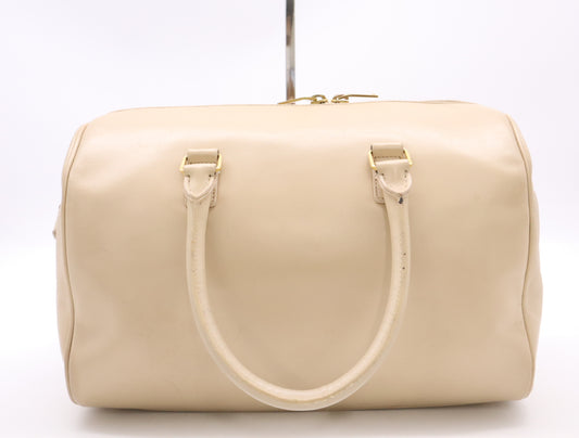 SAINT LAURENT Leather Classic Duffle 6 2-way Handbag/Shoulder Bag in Beige with GD Hardware and Clochet closure