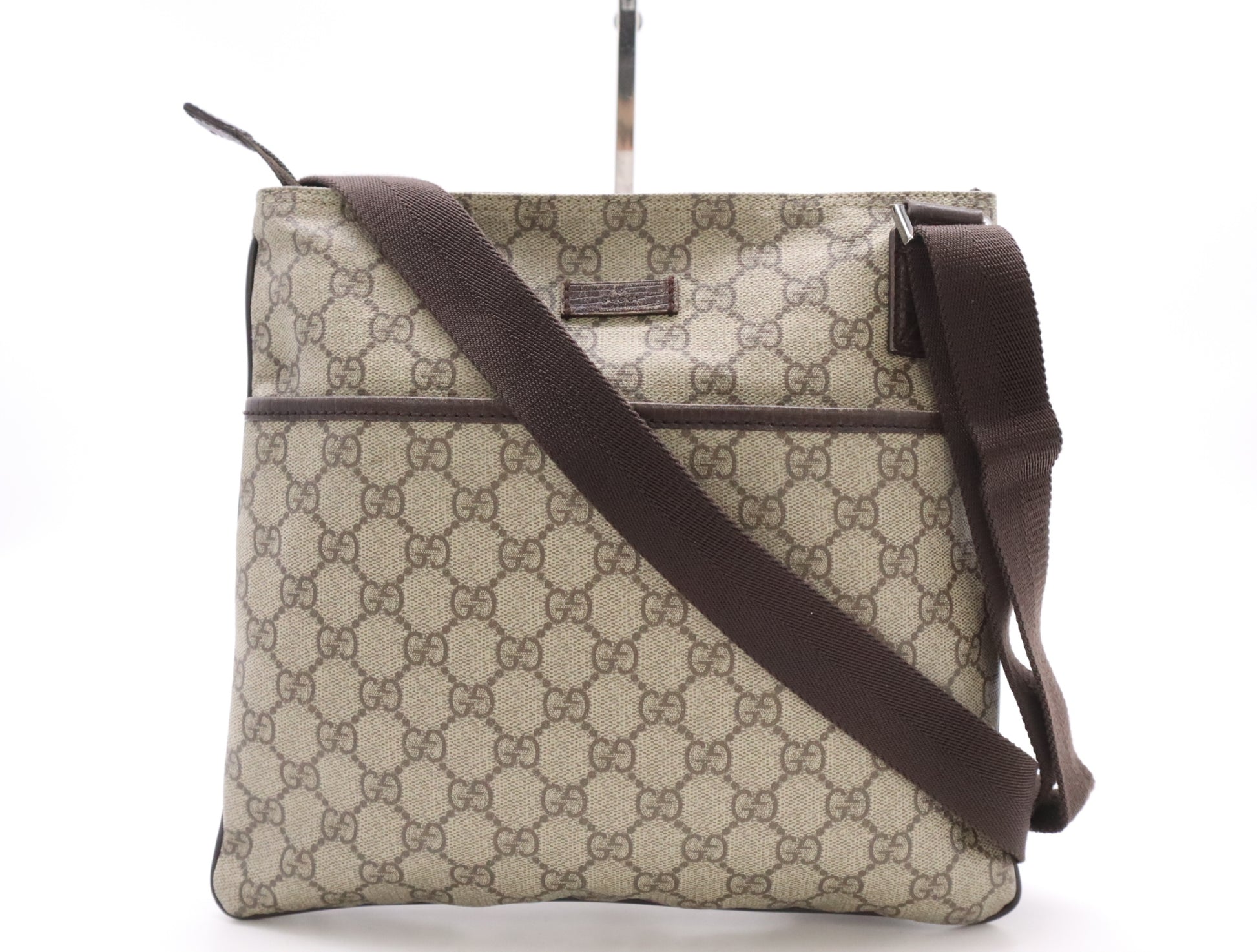 GUCCI Leather GG Supreme Shoulder Bag Brown Shoulder Bag