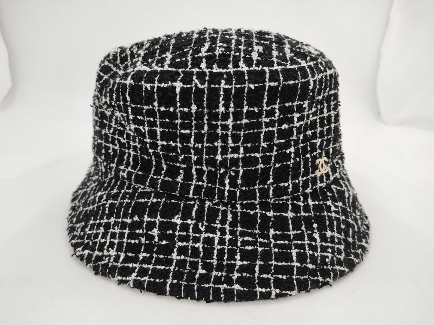 CHANEL Tweed Bucket Hat with Coco Mark, Black, Size: M Other Accessories