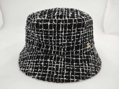 CHANEL Tweed Bucket Hat with Coco Mark, Black, Size: M Other Accessories