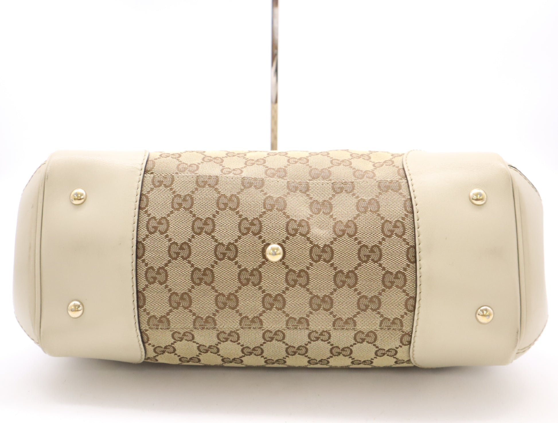 GUCCI Leather GG Canvas Princess Shoulder Bag with Sherry Ribbon, Beige Tote Bag