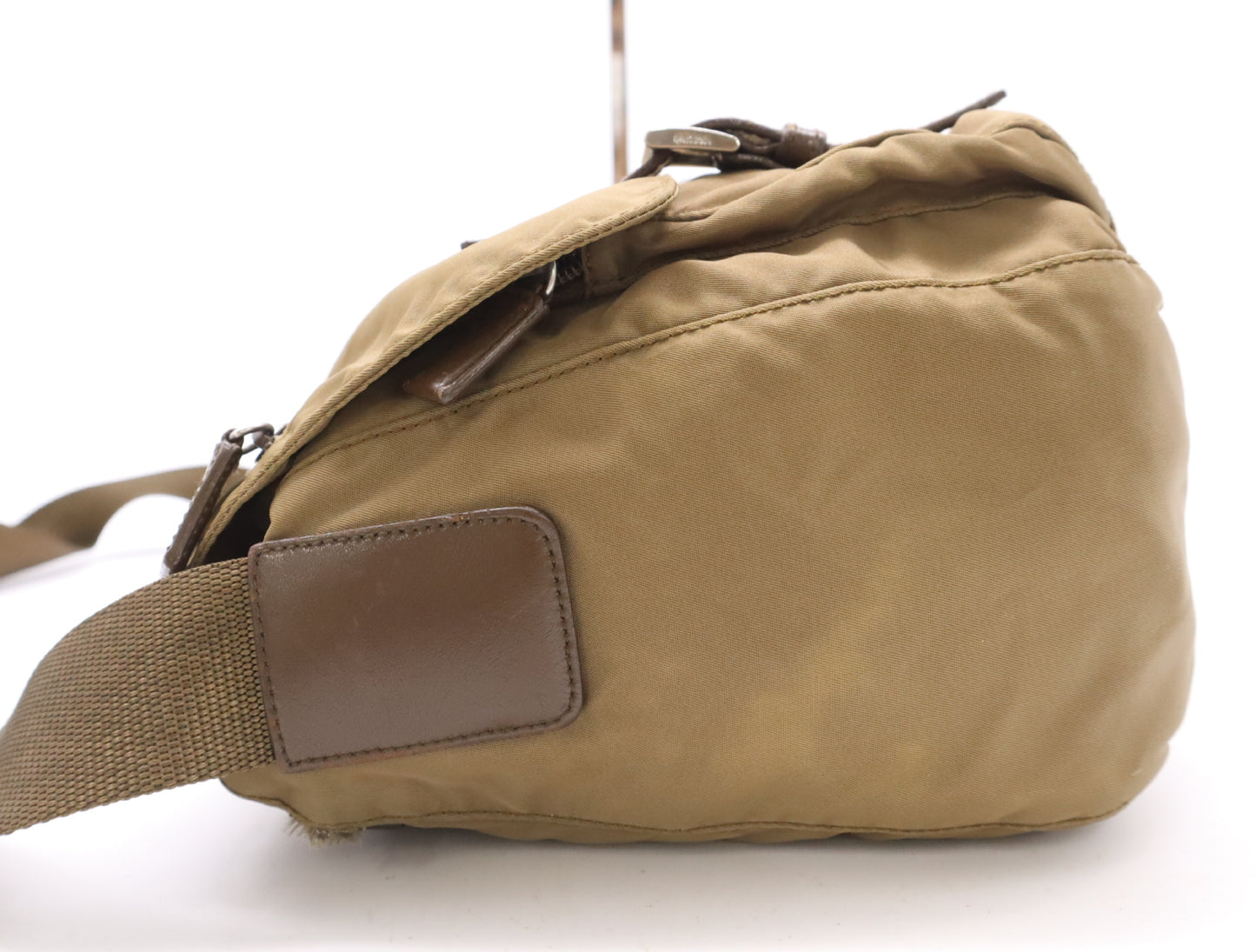 PRADA Nylon and Leather Shoulder Bag, Messenger Bag, Khaki, with Card Holder