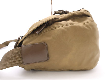 PRADA Nylon and Leather Shoulder Bag, Messenger Bag, Khaki, with Card Holder