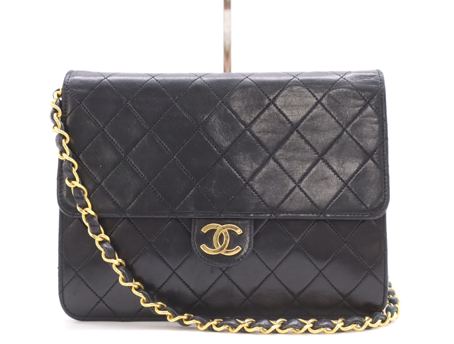 CHANEL Lambskin Matelasse 22 S Flap S Chain Push Lock Gold Hardware Black Shoulder Bag