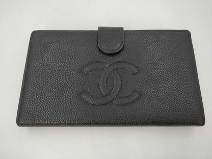 CHANEL Caviar Skin Coco Mark Black Wallet with Box and Card 7697016