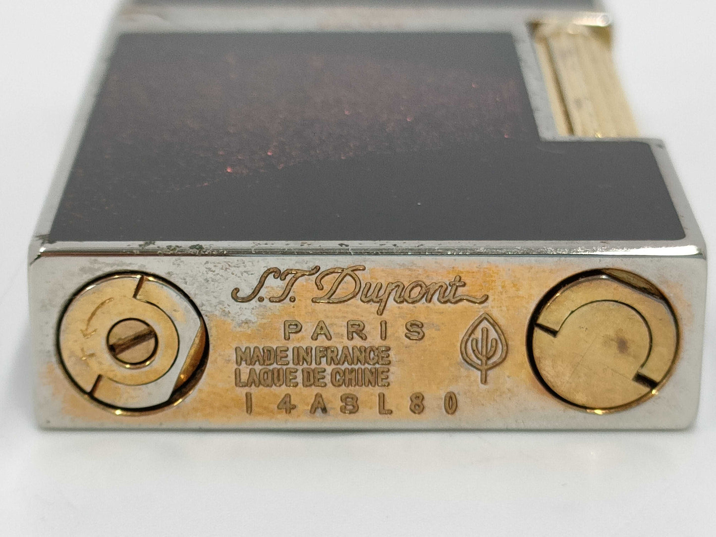 S.T.Dupont D-Line Lighter, Reddish-Brown Lacquer with Glitter, Pink Gold Color, Box and Case Included, Other Accessories