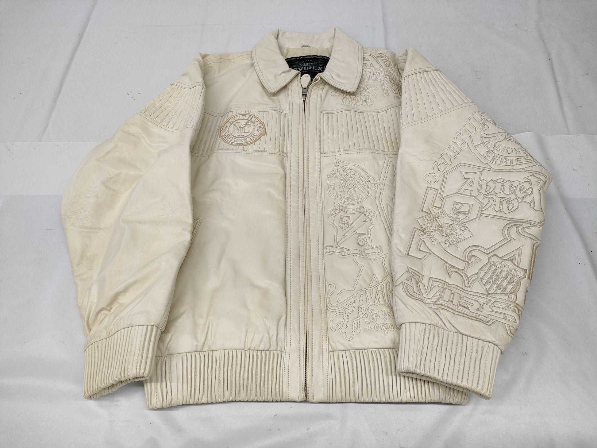 AVIREX NYC Embossed Logo Leather Jacket, US Size XL