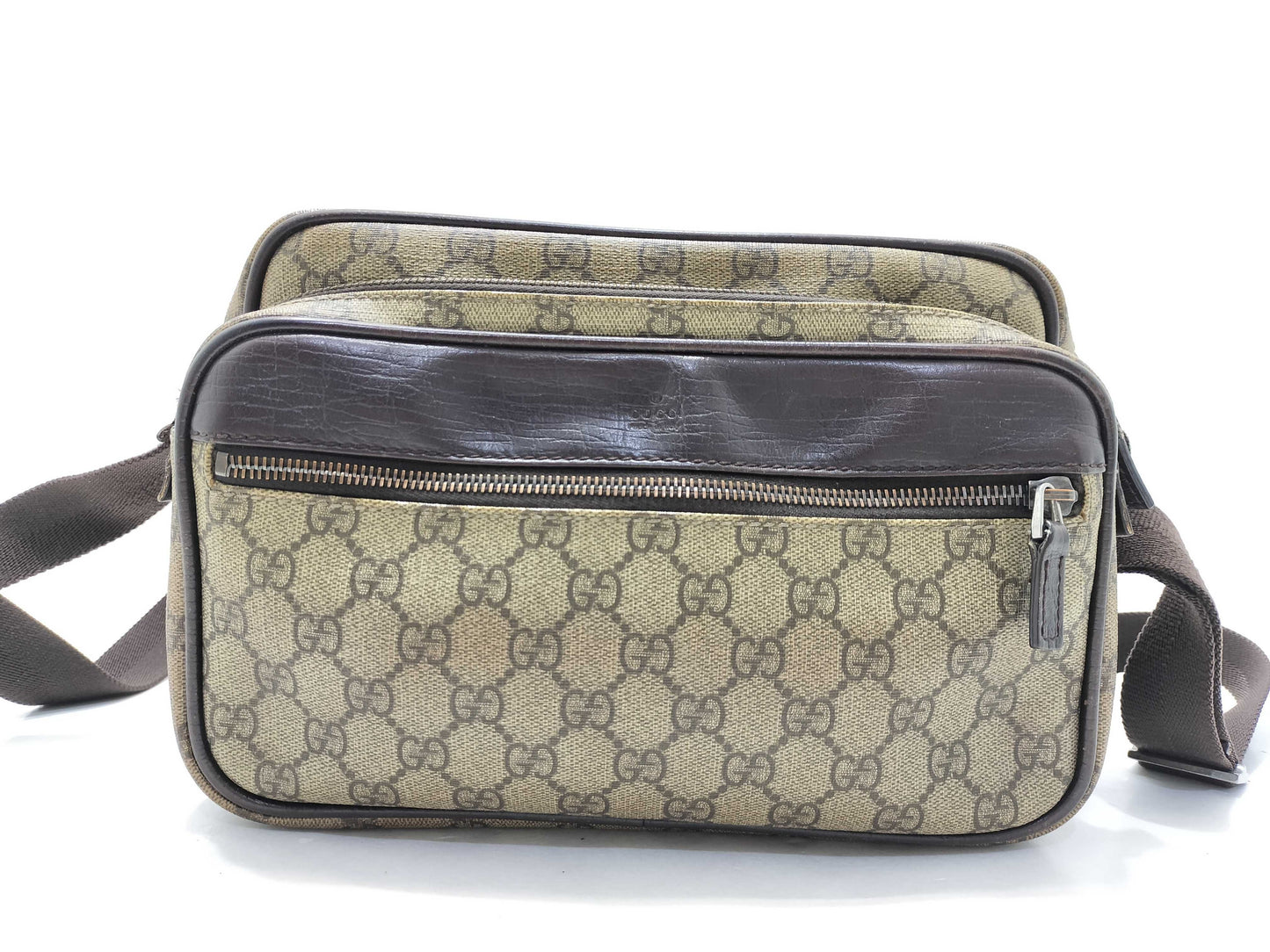 GUCCI GG Supreme Shoulder Bag 114531 Leather x PVC Ivory x Brown Shoulder Bag