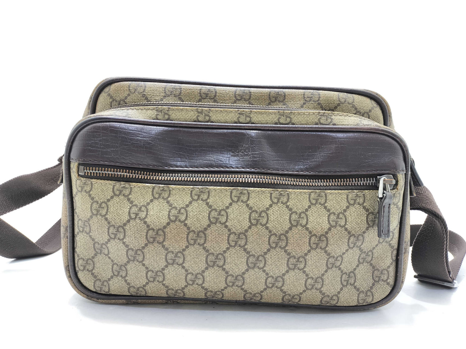 GUCCI GG Supreme Shoulder Bag 114531 Leather x PVC Ivory x Brown Shoulder Bag