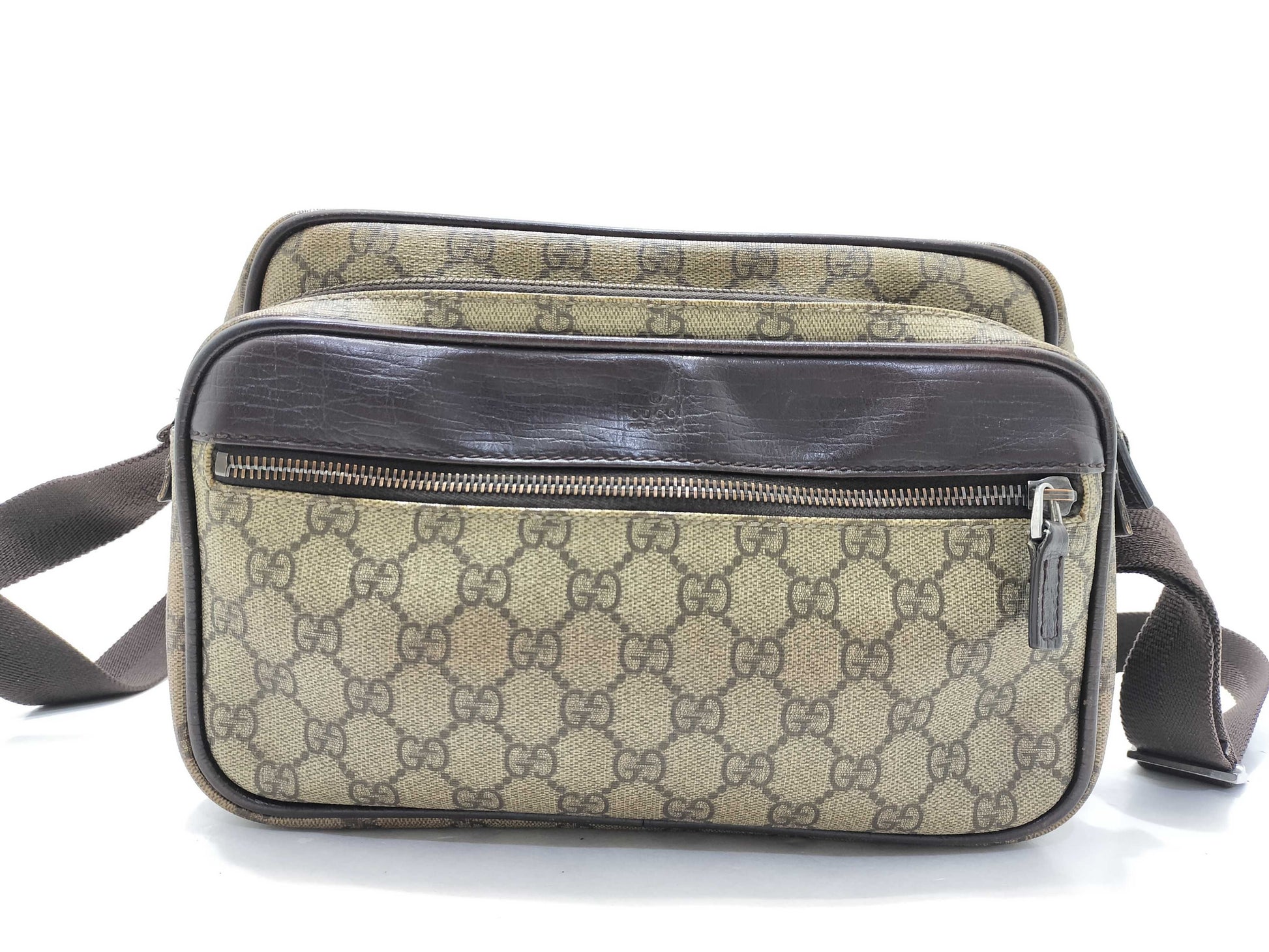 GUCCI GG Supreme Shoulder Bag 114531 Leather x PVC Ivory x Brown Shoulder Bag