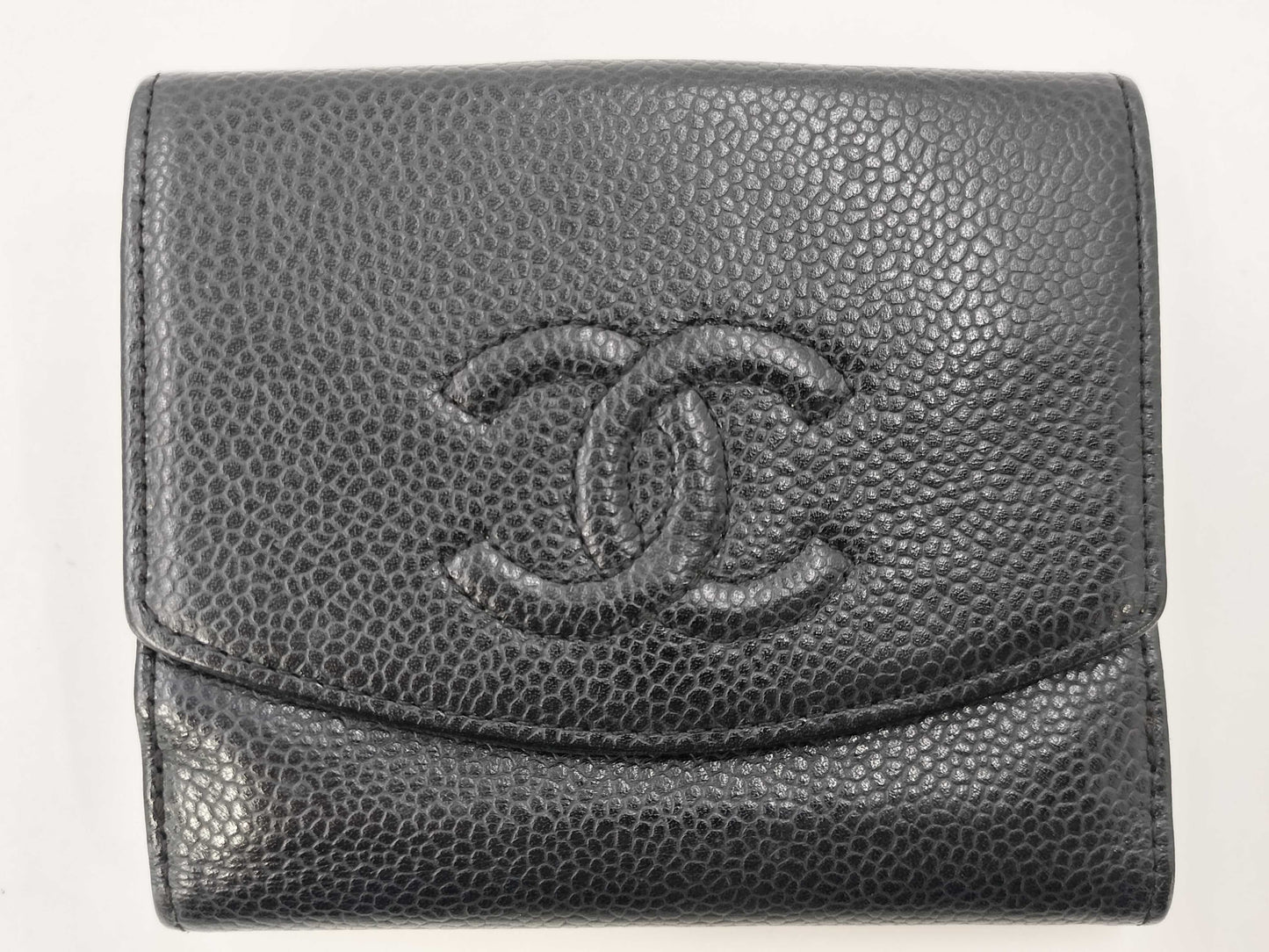 CHANEL Caviar Leather Double-Hook Wallet with Black Lid and Seal
