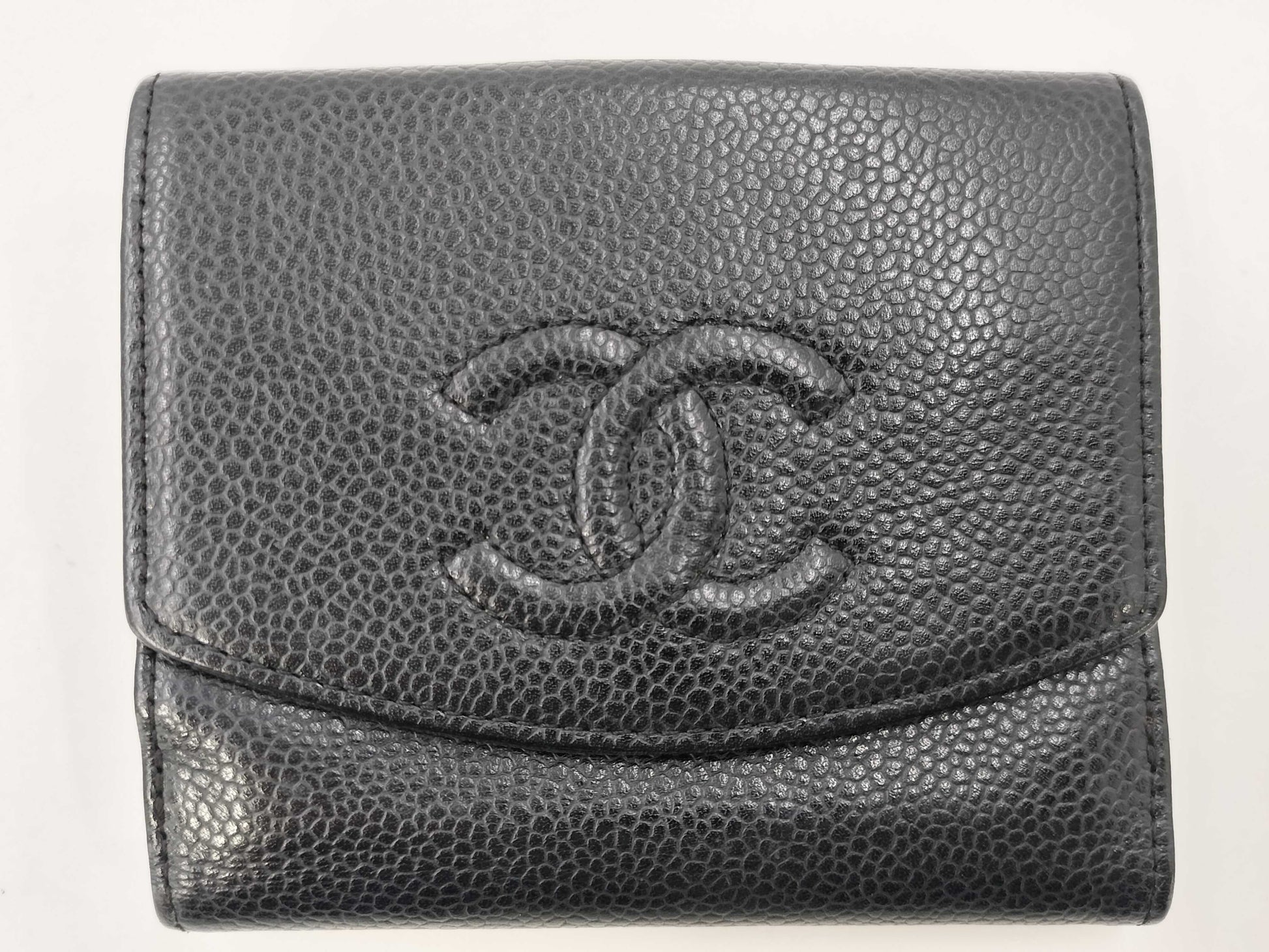 CHANEL Caviar Leather Double-Hook Wallet with Black Lid and Seal