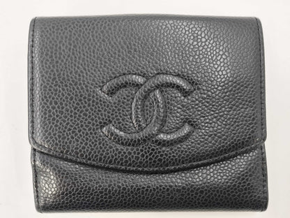 CHANEL Caviar Leather Double-Hook Wallet with Black Lid and Seal