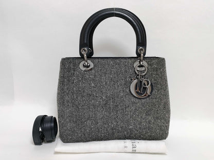Dior Lady Dior Cannage Canvas Handbag Wool Handbag