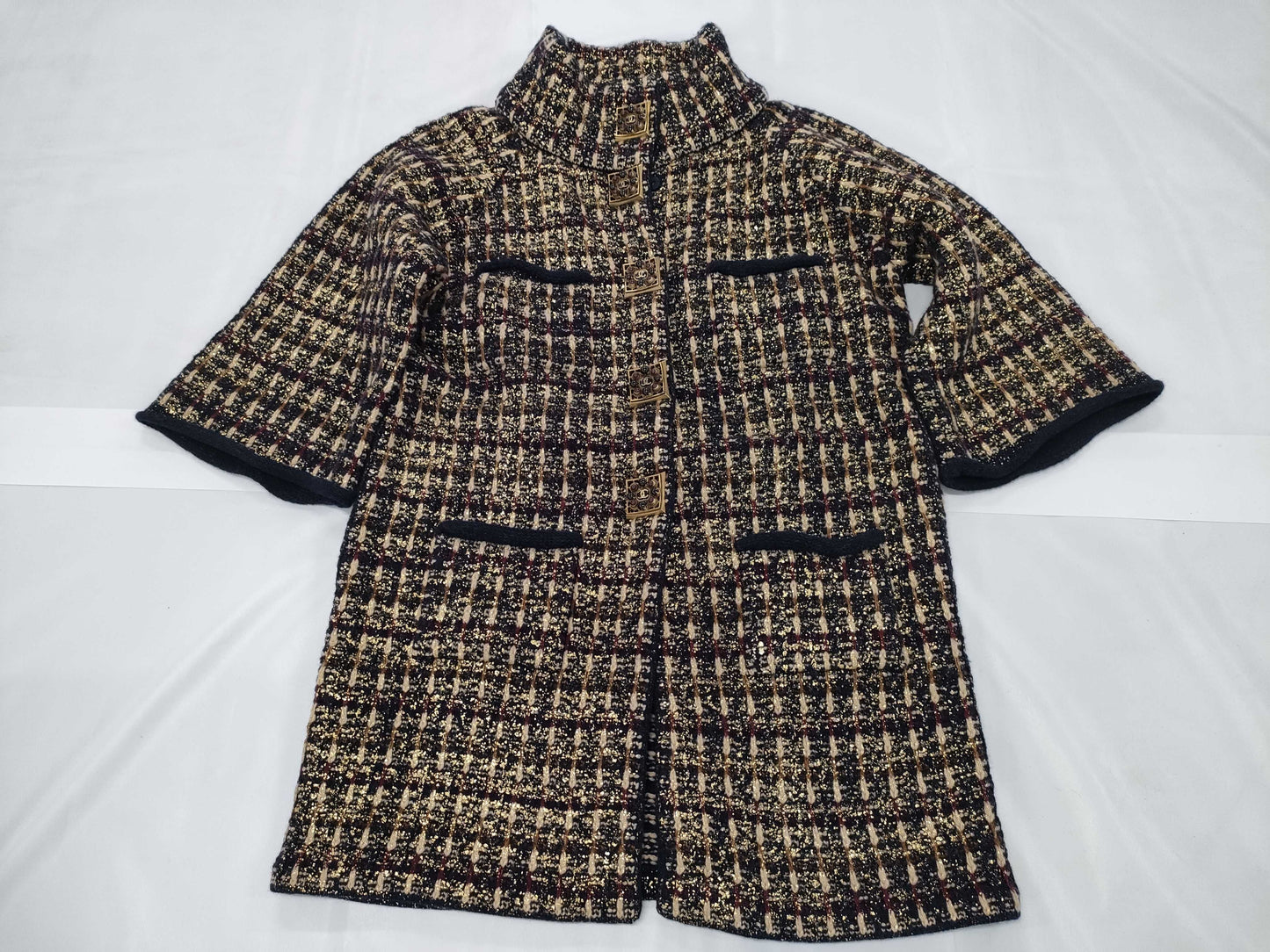 CHANEL Tweed Coat with Coco Mark and Color Stones, Size 40, with Tag