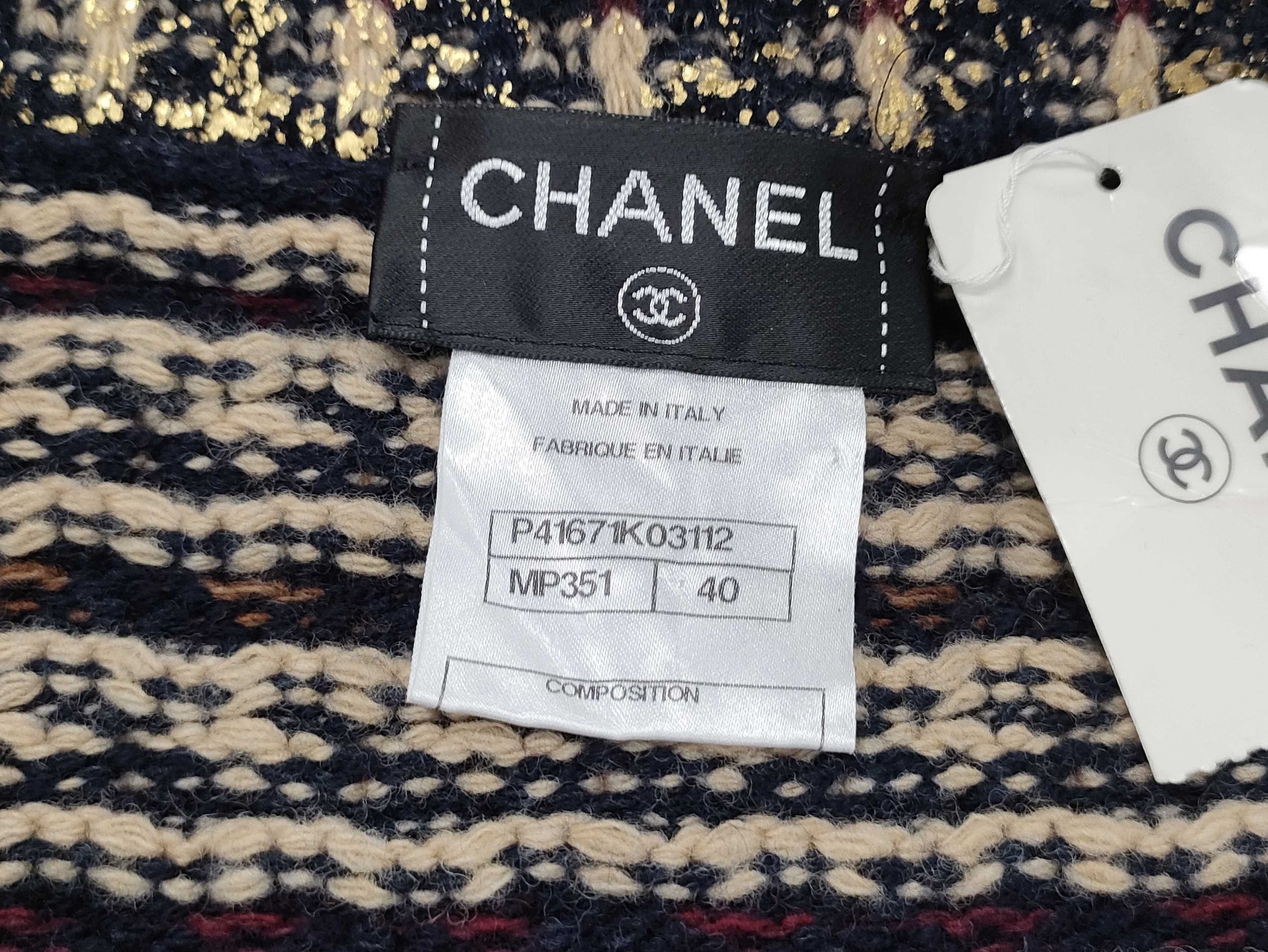 CHANEL Tweed Coat with Coco Mark and Color Stones, Size 40, with Tag