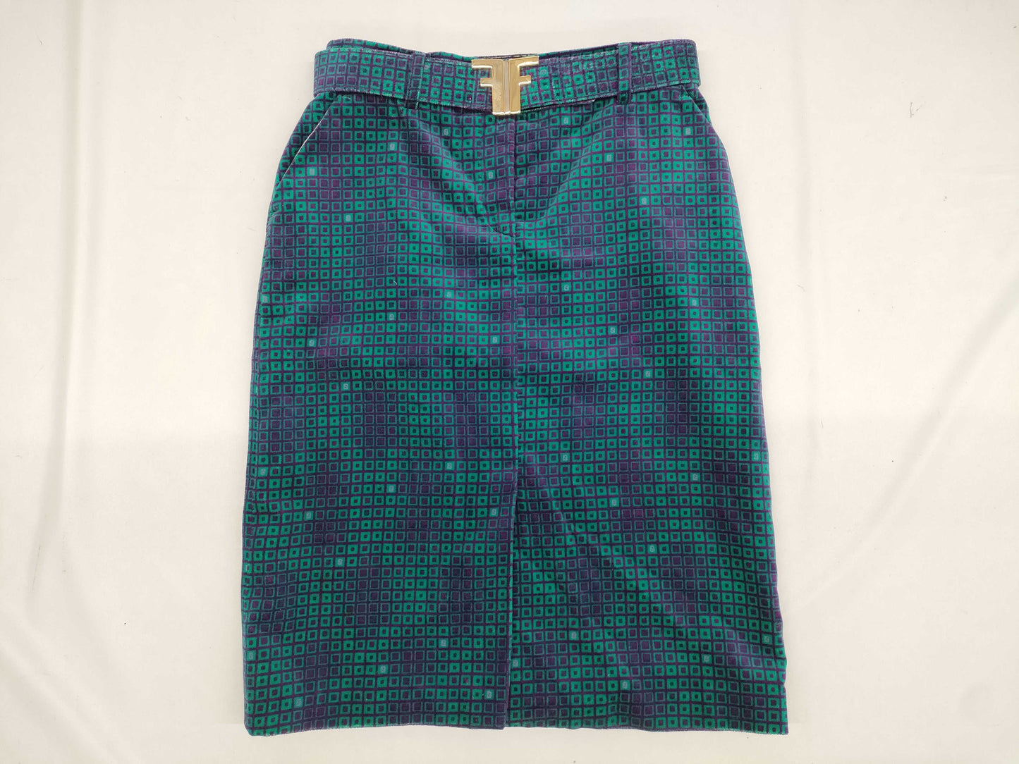 FENDI Vintage Green Skirt with Belt, Size 42
