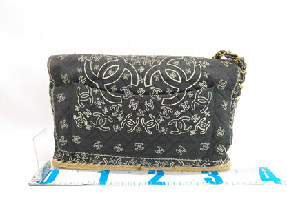 CHANEL Chanel Bandana Print Matelasse Coco Mark Turnlock Black Gold Cotton Shoulder Bag 2nd Series