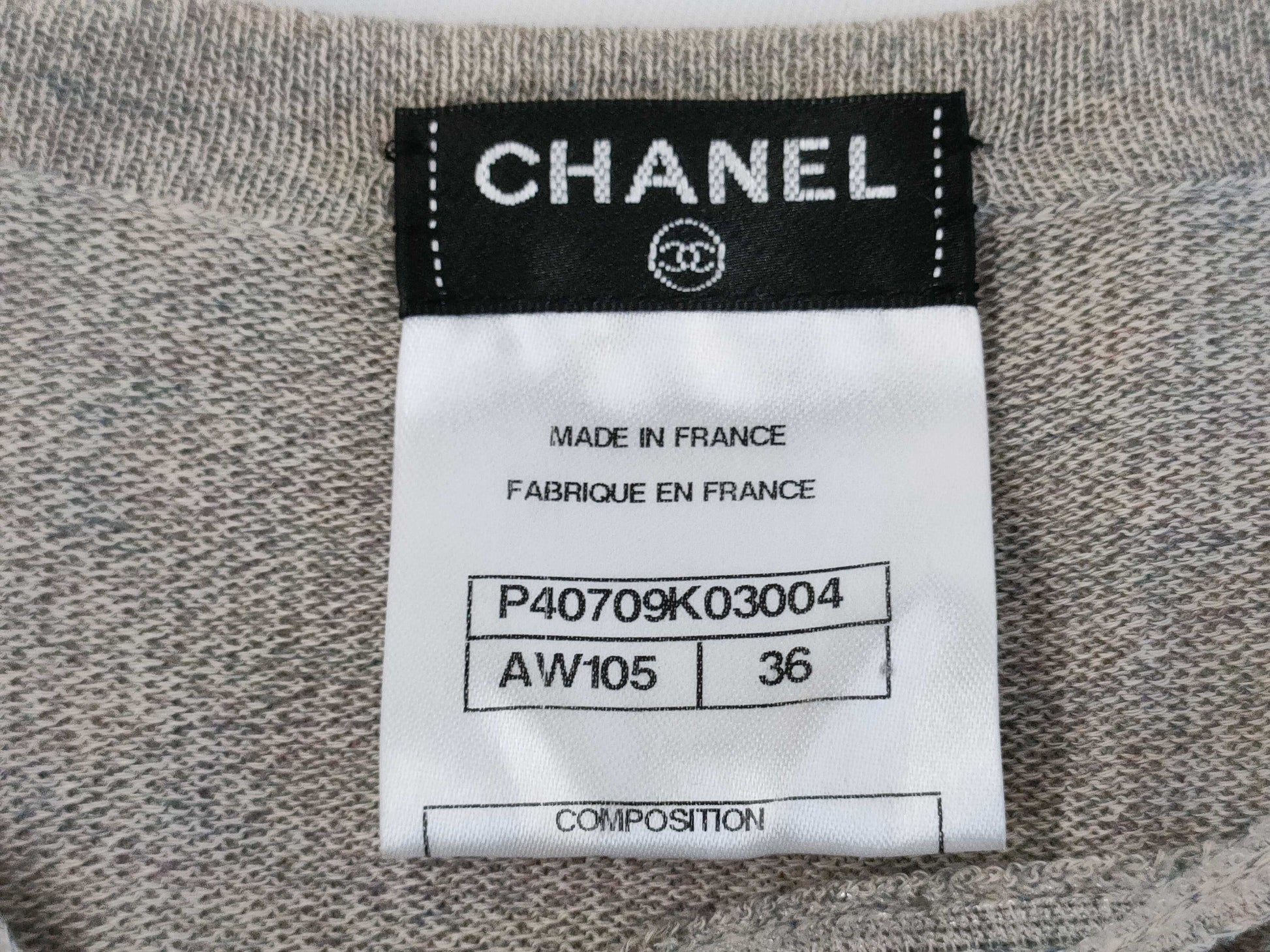 CHANEL Cotton Beaded Dress Gray #36 Dress