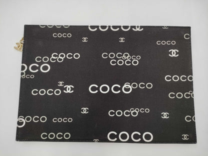 CHANEL Logo Canvas Clutch Black Clutch Bag