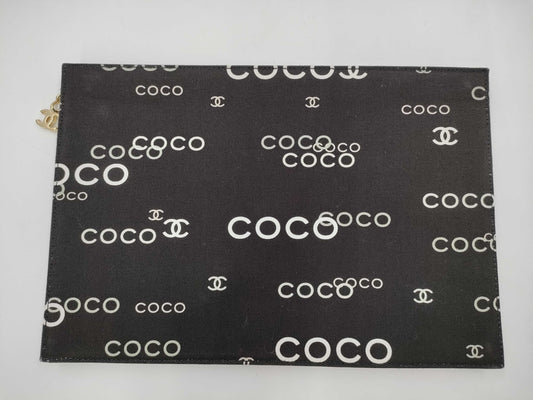 CHANEL Logo Canvas Clutch Black Clutch Bag
