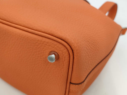 HERMES Picotin Lock PM Handbag, Orange Minian, Taurillon Clemence Leather, W Stamped, Handbag