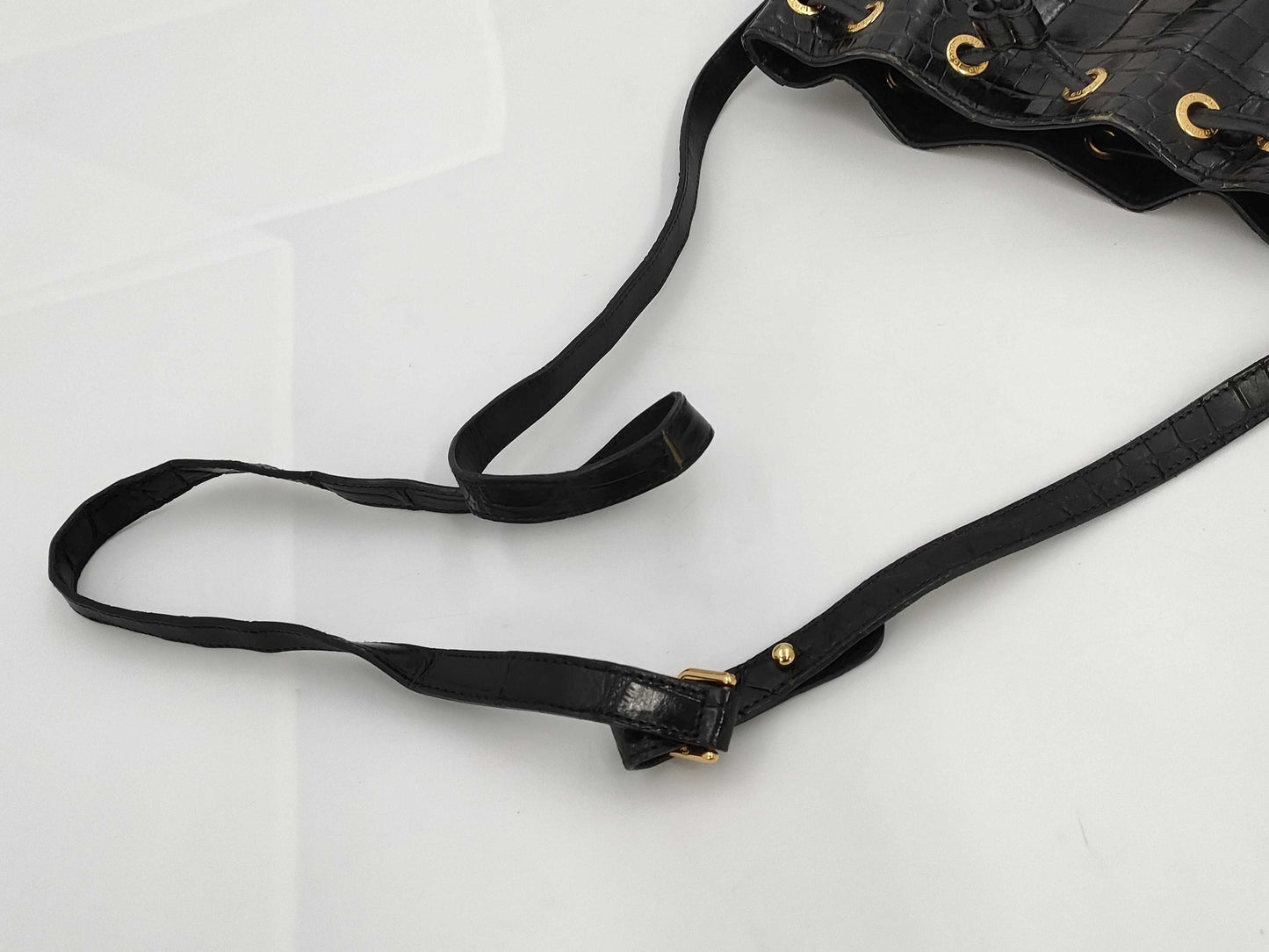 GUCCI Crocodile Bamboo Mini Drawstring Shoulder Bag Black Shoulder Bag