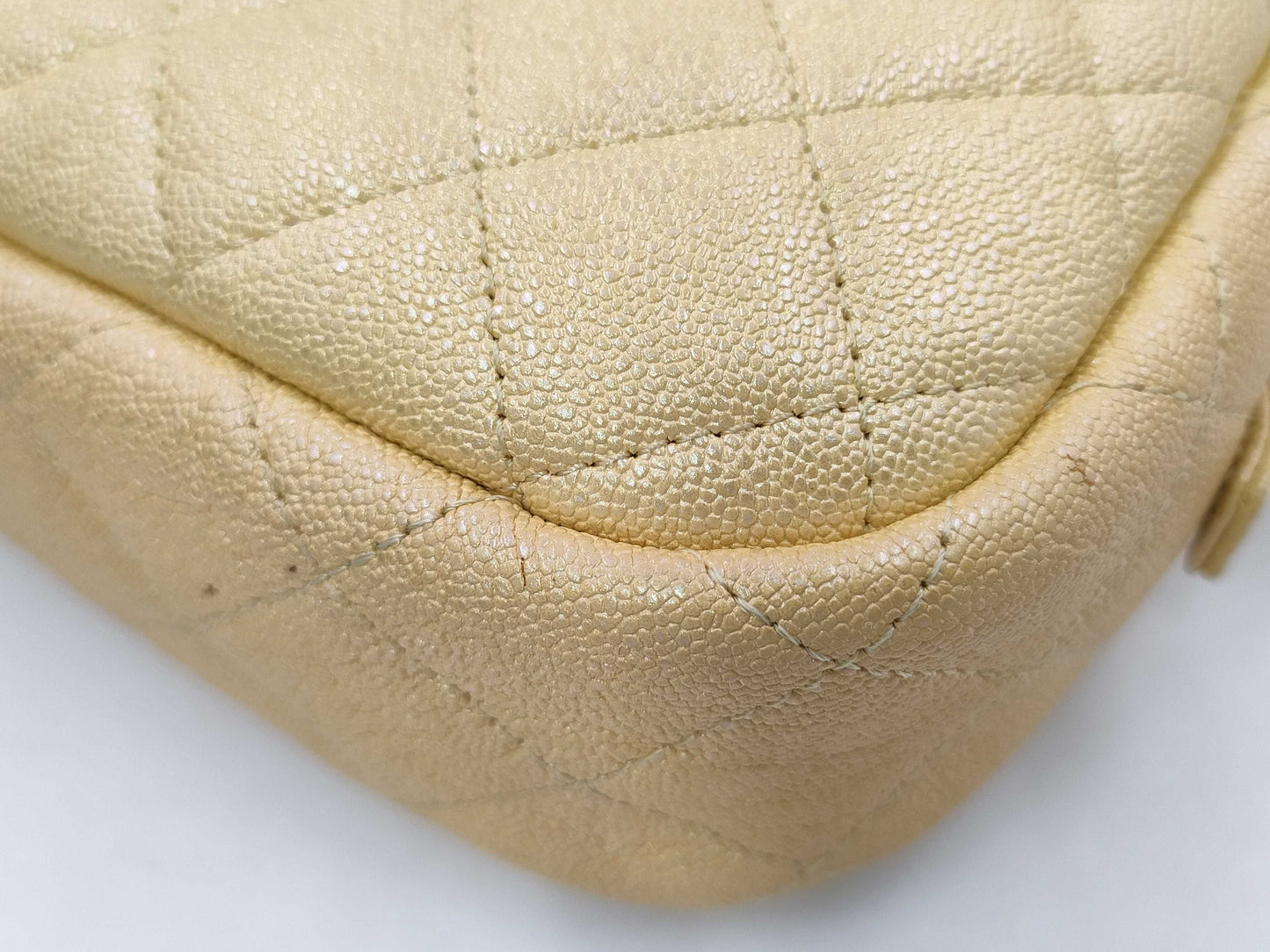 CHANEL Caviar Skin Chain Shoulder Bag Yellow