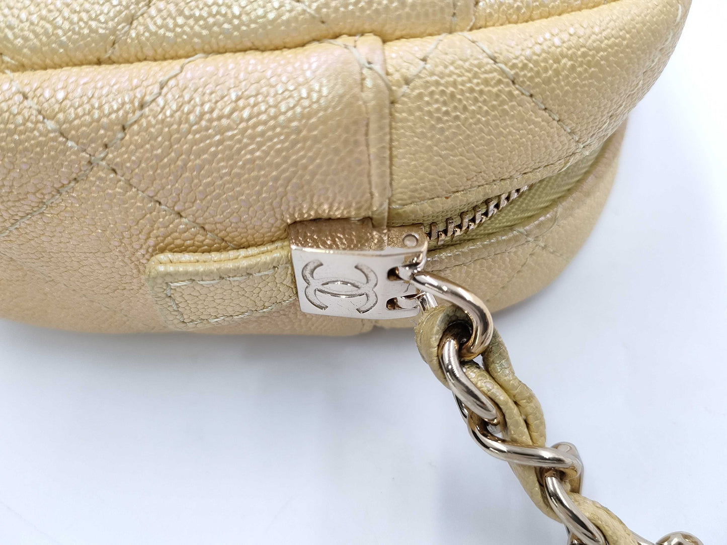 CHANEL Caviar Skin Chain Shoulder Bag Yellow
