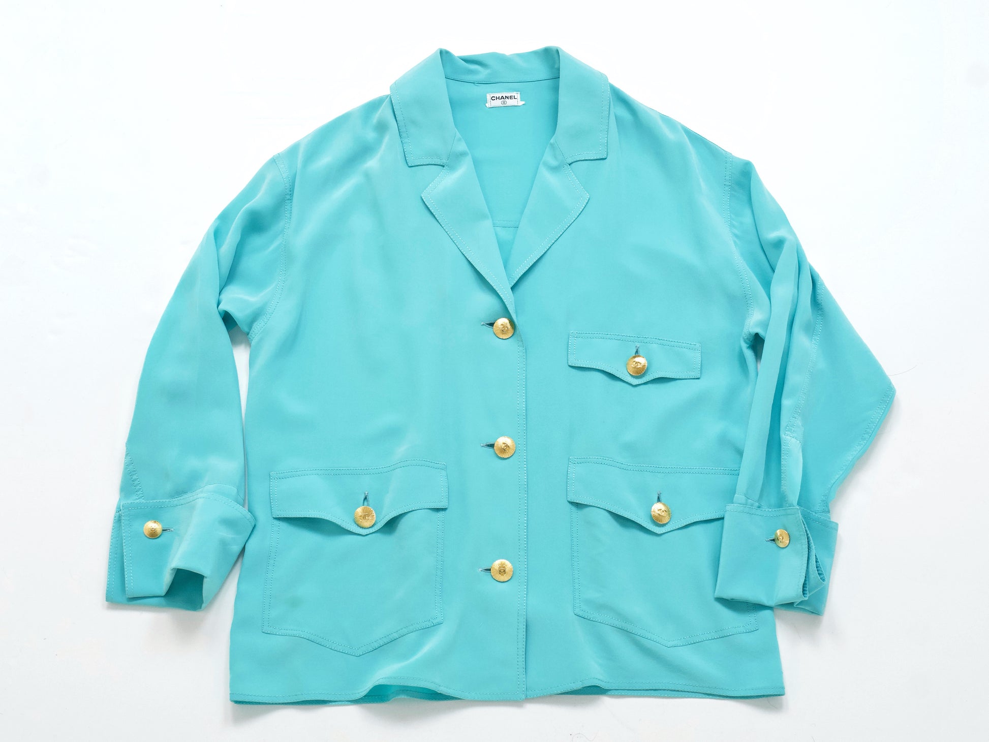 CHANEL 1992 Spring/Summer Oversized Double Cuff Tiffany Blue Jacket 