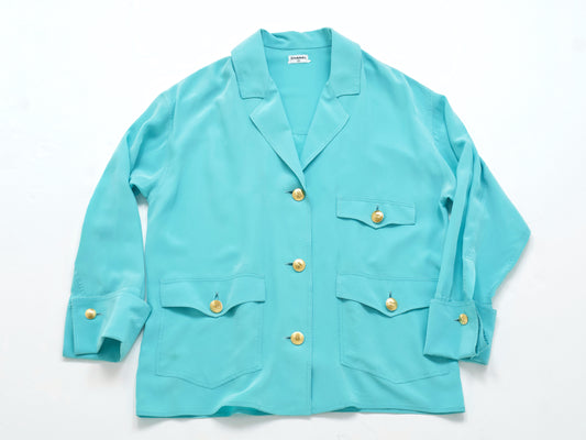 CHANEL 1992 Spring/Summer Oversized Double Cuff Tiffany Blue Jacket 